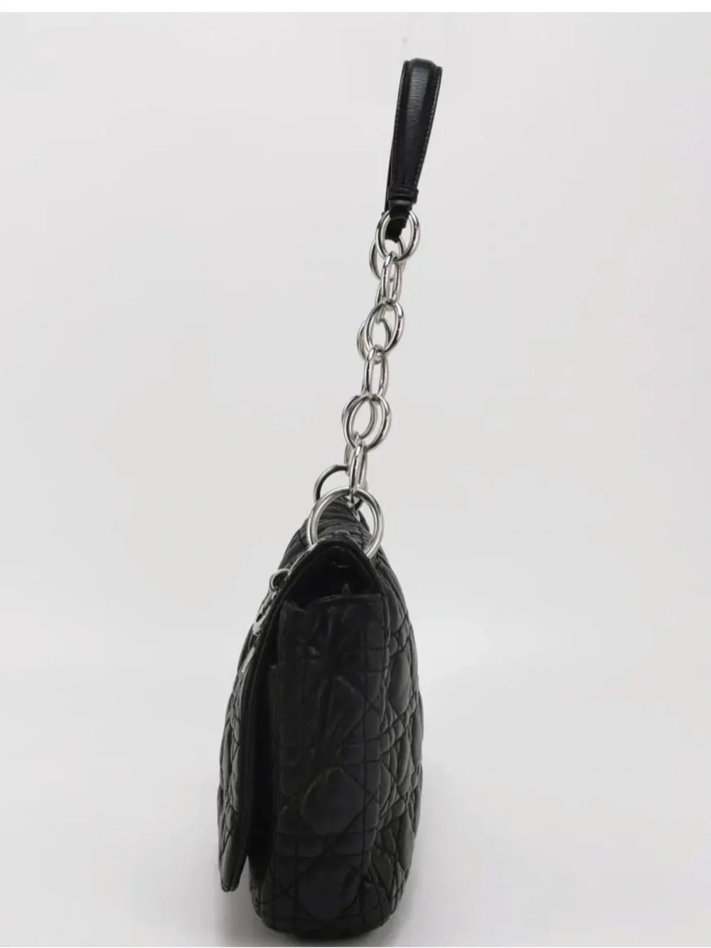 Dior Black Cannage Lambskin Shoulder Bag with Silver Logo Charms